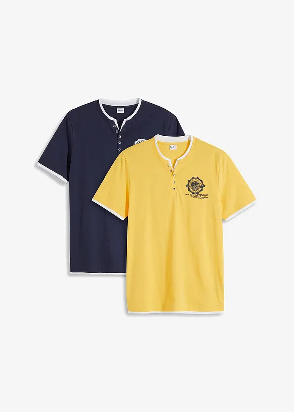 Henleyshirt, Kurzarm (2er Pack) aus reiner Bio-Baumwolle in gelb von vorne - bonprix