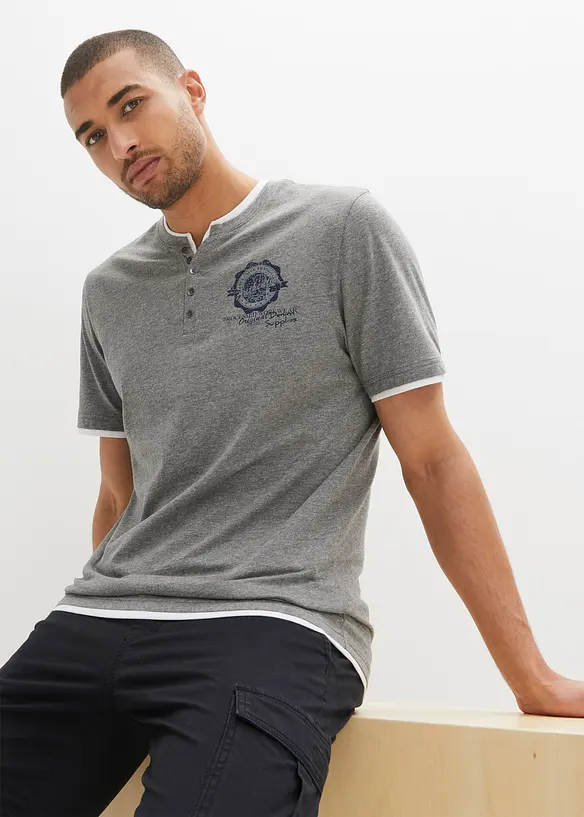 Henleyshirt, Kurzarm (2er Pack) aus reiner Bio-Baumwolle in blau von vorne (im Anschnitt) - bonprix