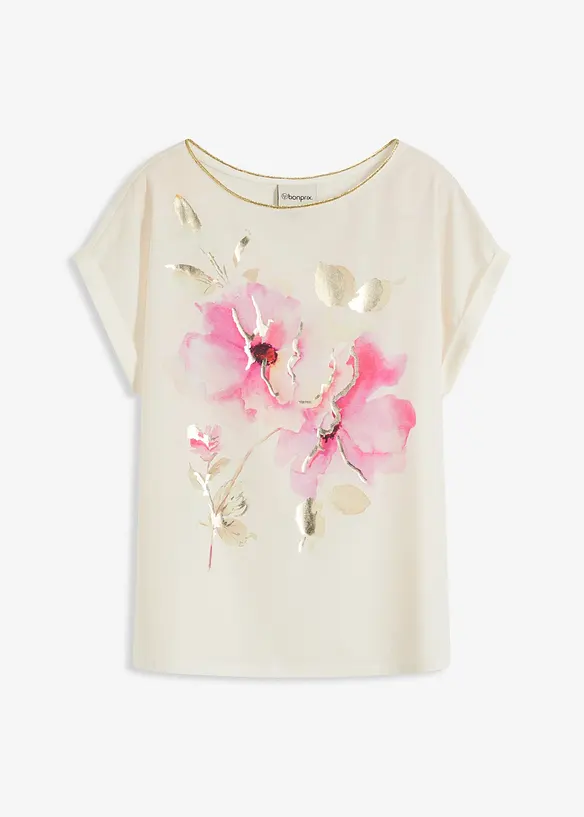 Shirt mit Webeinsatz in weiß von vorne - bonprix Shirt mit Webeinsatz in weiß von vorne - bonprix