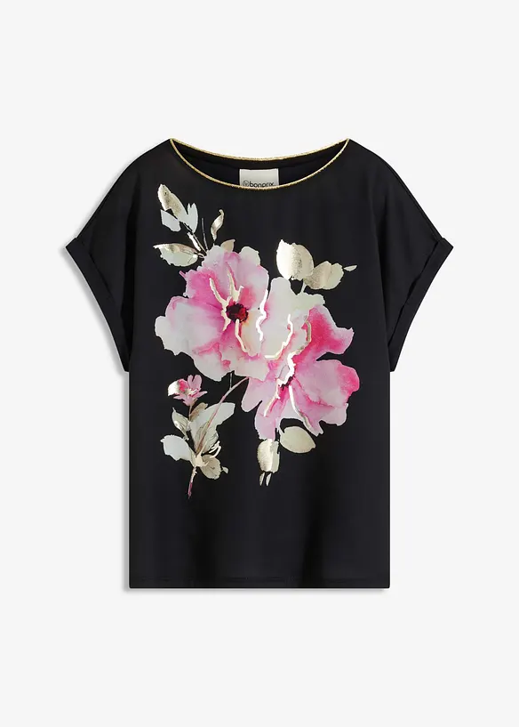 Shirt mit Webeinsatz in schwarz von vorne - bonprix Shirt mit Webeinsatz in schwarz von vorne - bonprix