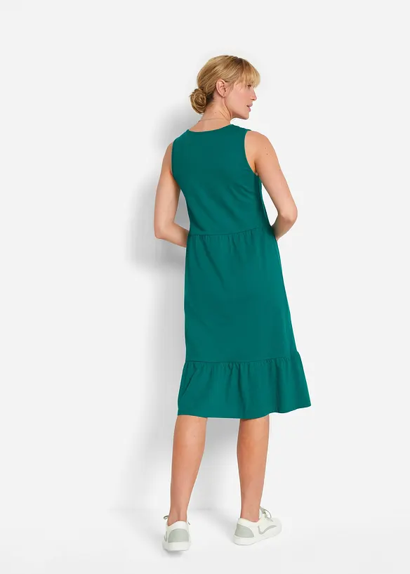 Jerseykleid aus reiner Baumwolle in petrol von hinten (Totalaufnahme) - bonprix