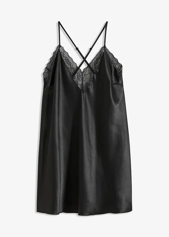 Satin Negligé in schwarz von vorne - bonprix