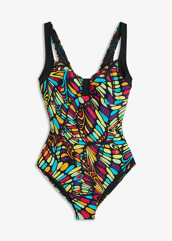 Medium Shape-Badeanzug rundum bedruckt in schwarz von vorne - bonprix