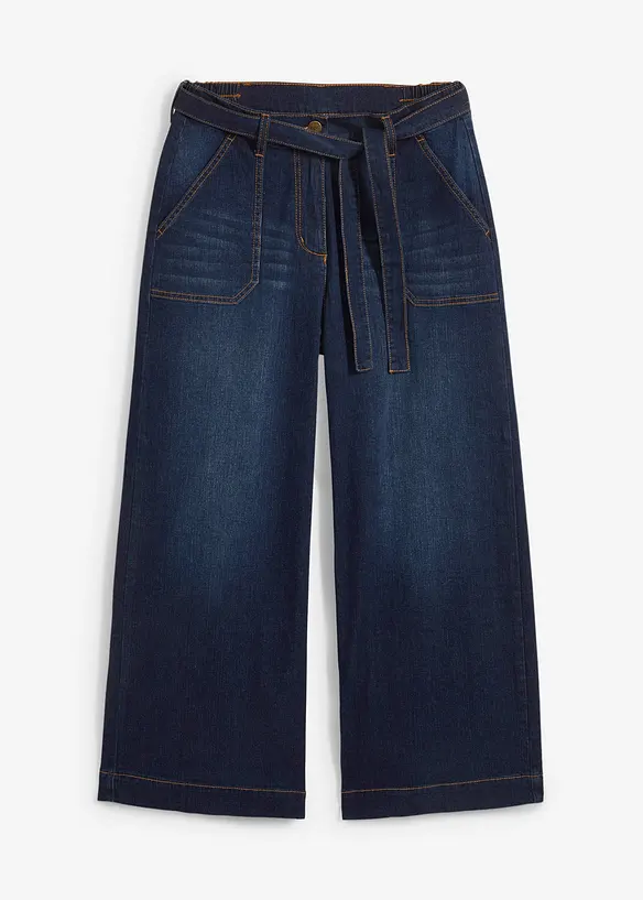 Wide-Leg-Jeans High Waist, Bequembund cropped in blau von vorne - bonprix