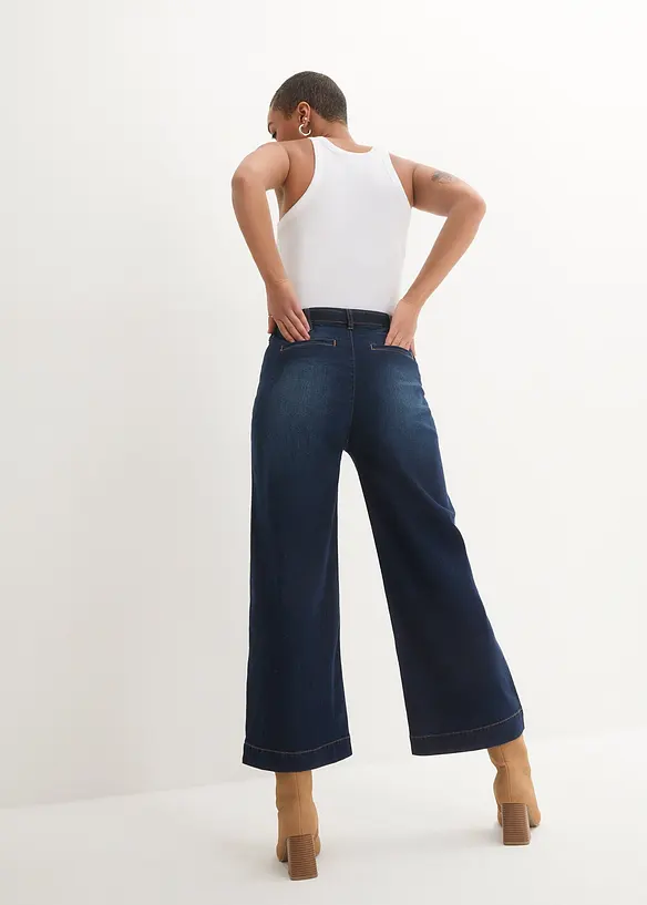 Wide-Leg-Jeans High Waist, Bequembund cropped in blau von hinten - bonprix