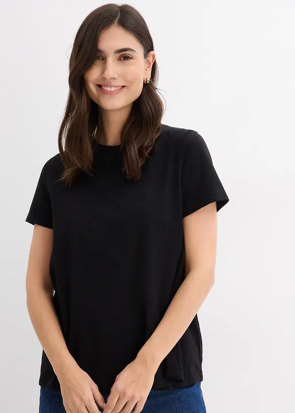 2-in-1 Umstands- und Stillshirts aus Bio-Baumwolle (2er-Pack) in schwarz von vorne (im Anschnitt) - bonprix