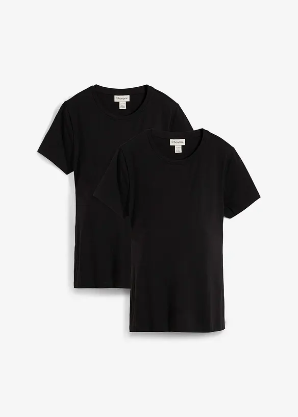 2-in-1 Umstands- und Stillshirts aus Bio-Baumwolle (2er-Pack) in schwarz von vorne - bonprix