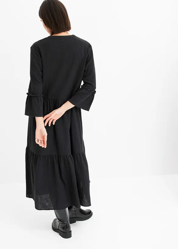 Midikleid aus weichem Musselin in schwarz von hinten (Totalaufnahme) - bonprix