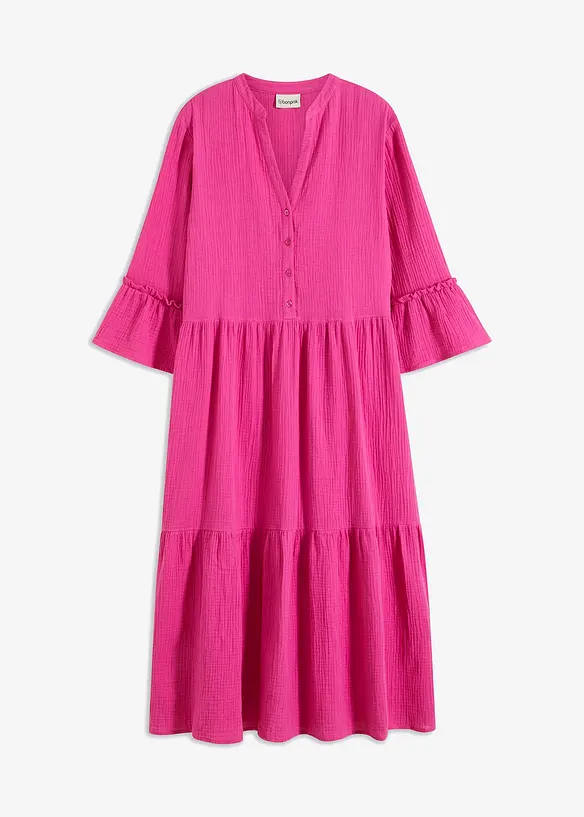 Midikleid aus weichem Musselin in pink von vorne - bonprix