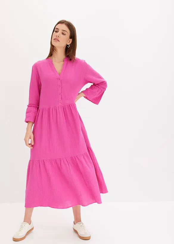 Midikleid aus weichem Musselin in pink von vorne (Totalaufnahme) - bonprix