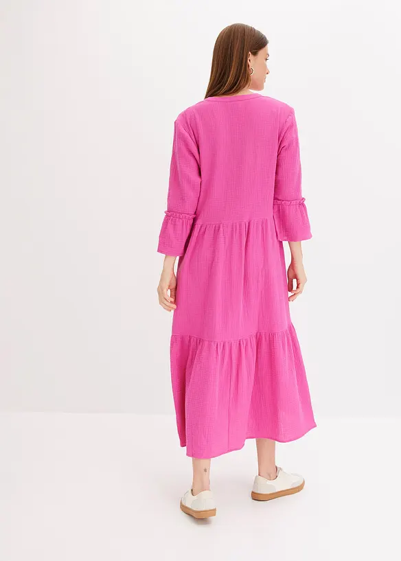 Midikleid aus weichem Musselin in pink von hinten (Totalaufnahme) - bonprix