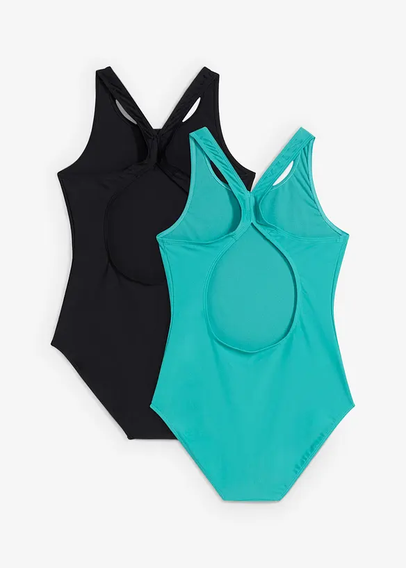 Badeanzug (2er Pack) in schwarz von hinten - bonprix