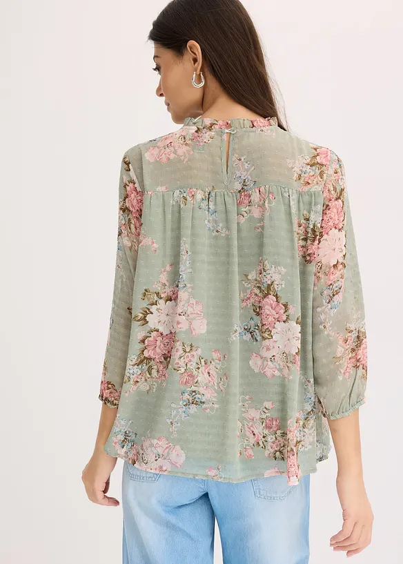 Chiffon-Tunika in grün von hinten (im Anschnitt) - bonprix