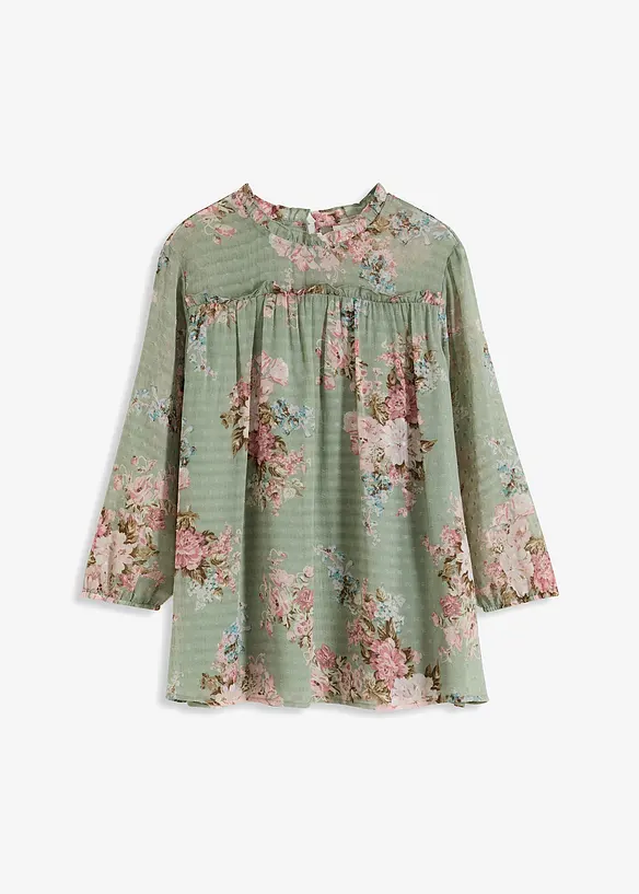 Chiffon-Tunika in grün von vorne - bonprix