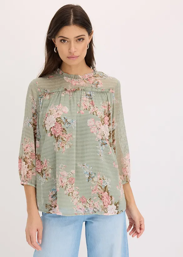 Chiffon-Tunika in grün von vorne (im Anschnitt) - bonprix