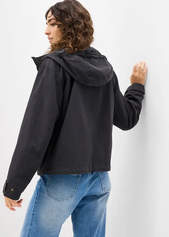 Übergangsjacke mit Kapuze in schwarz von hinten (im Anschnitt) - bonprix