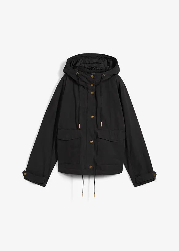 Übergangsjacke mit Kapuze in schwarz von vorne - bonprix