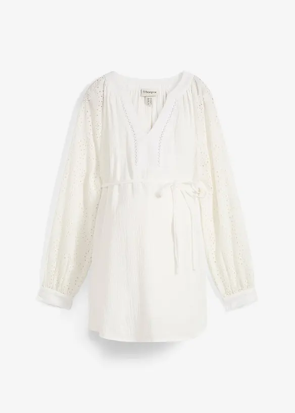 Umstandsbluse aus Baumwoll-Musselin in weiß von vorne - bonprix