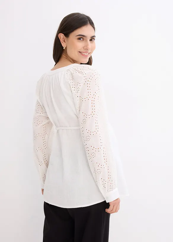 Umstandsbluse aus Baumwoll-Musselin in weiß von hinten (im Anschnitt) - bonprix