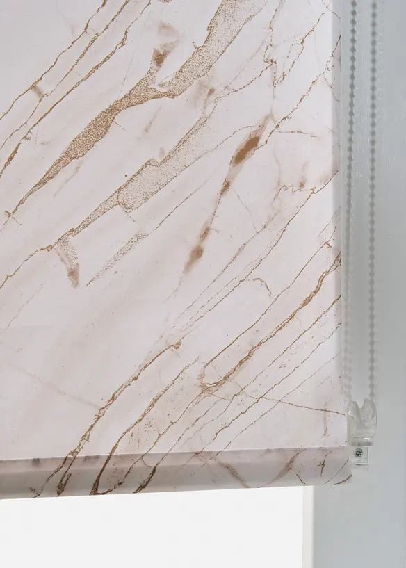 Sichtschutzrollo mit Druck in beige Detailaufnahme vom Material - bonprix