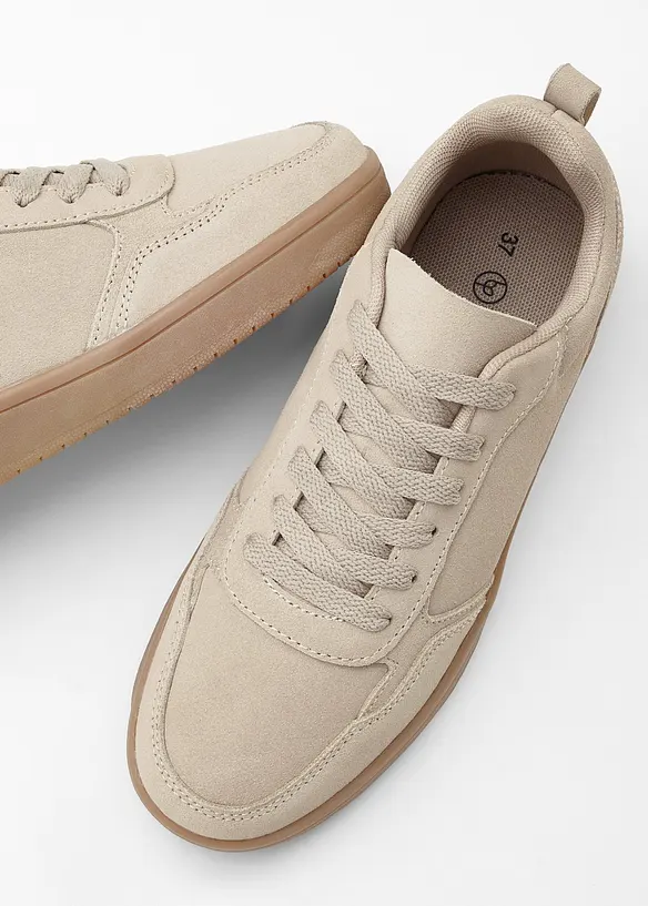 Sneaker aus Veloursleder in beige - bonprix