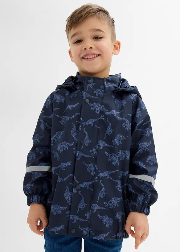 Wasserdichte Regenjacke mit Kapuze in blau von vorne (im Anschnitt) - bonprix
