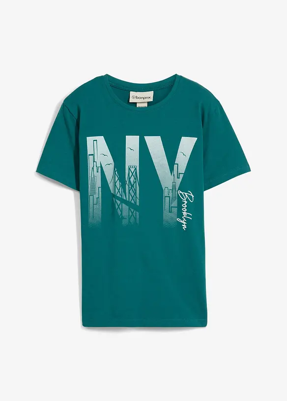 T-Shirt aus reiner Bio-Baumwolle in petrol von vorne - bonprix