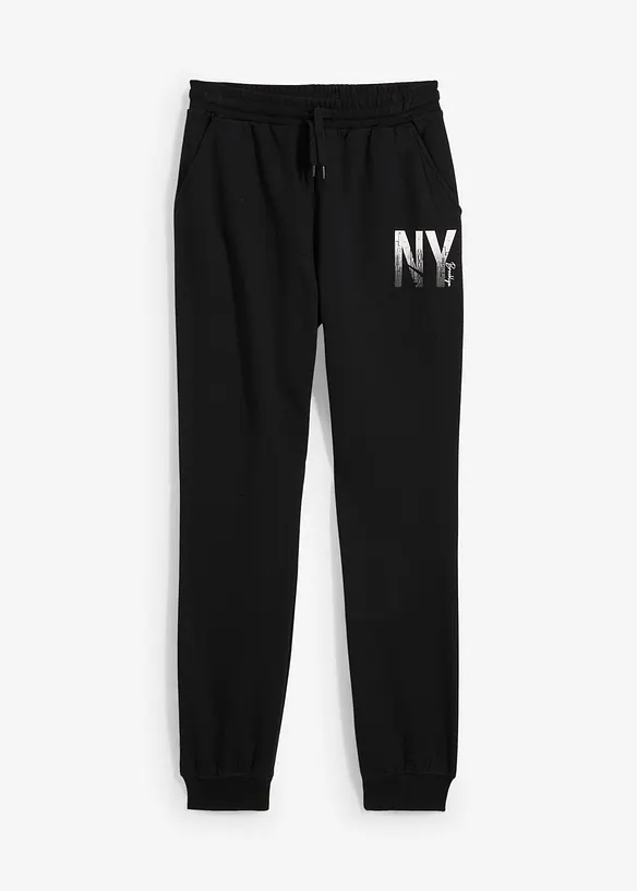 Jogginghose aus weichem Baumwoll-Mix in schwarz von vorne - bonprix