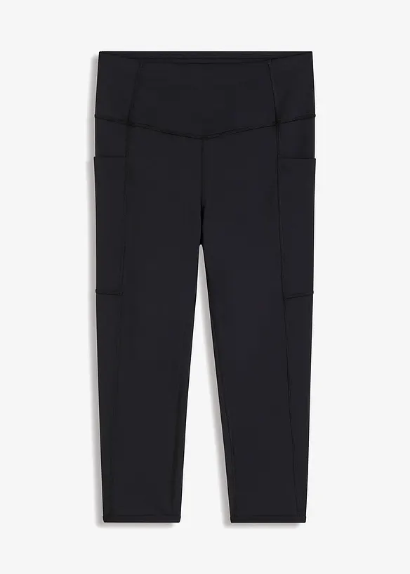 Komfort-Sport-Caprileggings mit Handytasche, schnelltrocknend in schwarz von vorne - bonprix