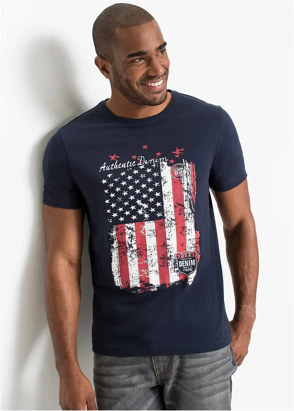 T-Shirt aus reiner Baumwolle in blau von vorne (im Anschnitt) - bonprix