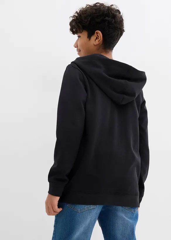 Kapuzen-Sweatjacke aus weichem Baumwoll-Mix in schwarz von hinten (im Anschnitt) - bonprix