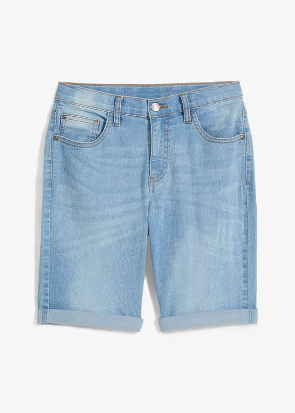 Stretch-Jeans-Bermuda mit verstellbarem Bund, Slim Fit in blau von vorne - bonprix