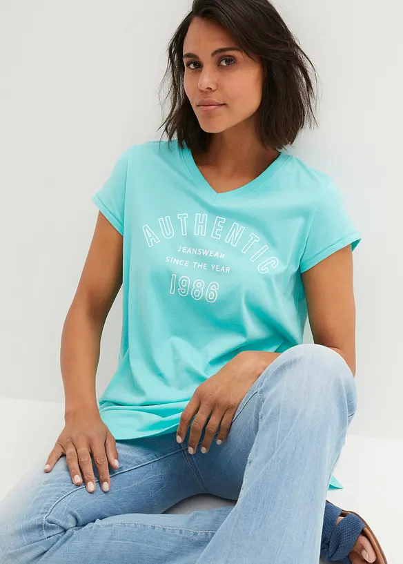 Longshirt aus reiner Bio-Baumwolle in grün von vorne (im Anschnitt) - bonprix Longshirt aus reiner Bio-Baumwolle in grün von vorne (im Anschnitt) - bonprix