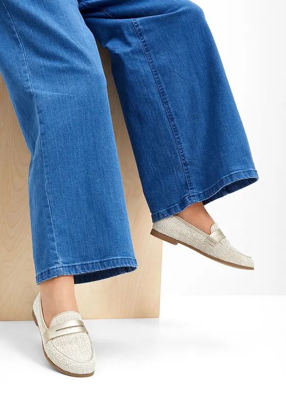 Loafer mit Metallic-Details in beige - bonprix