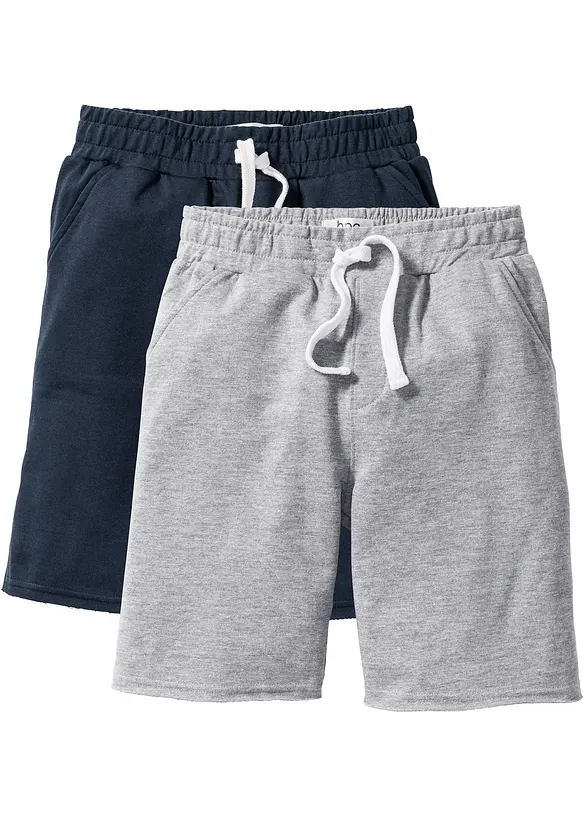 Sweat-Bermuda aus weichem Baumwol-Mix (2er Pack) in grau von vorne - bonprix