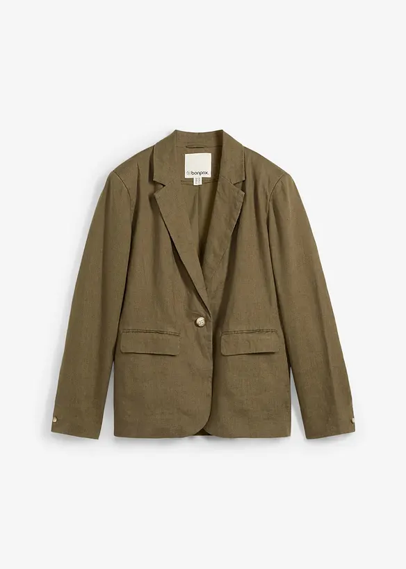 Blazer aus reinem Leinen in grün von vorne - bonprix