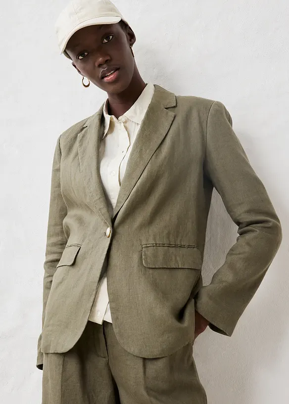 Blazer aus reinem Leinen in grün von vorne (im Anschnitt) - bonprix