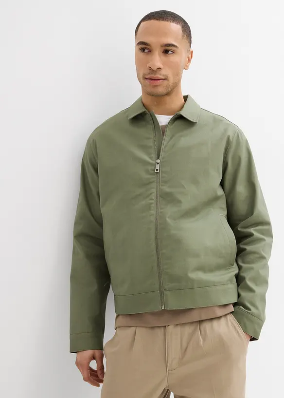Übergangsjacke aus reiner Baumwolle in grün von vorne (im Anschnitt) - bonprix