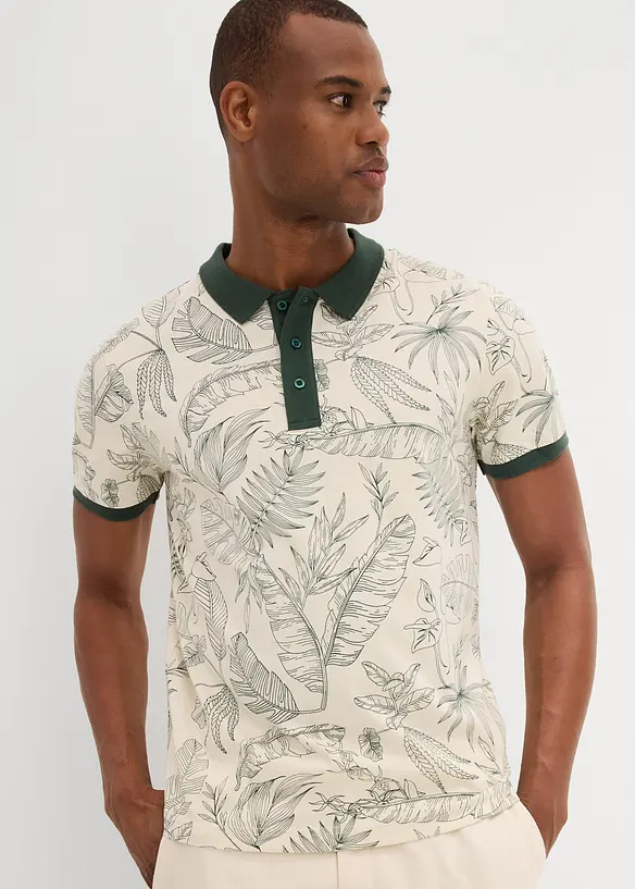 Poloshirt aus reiner Bio-Baumwolle in beige von vorne (im Anschnitt) - bonprix