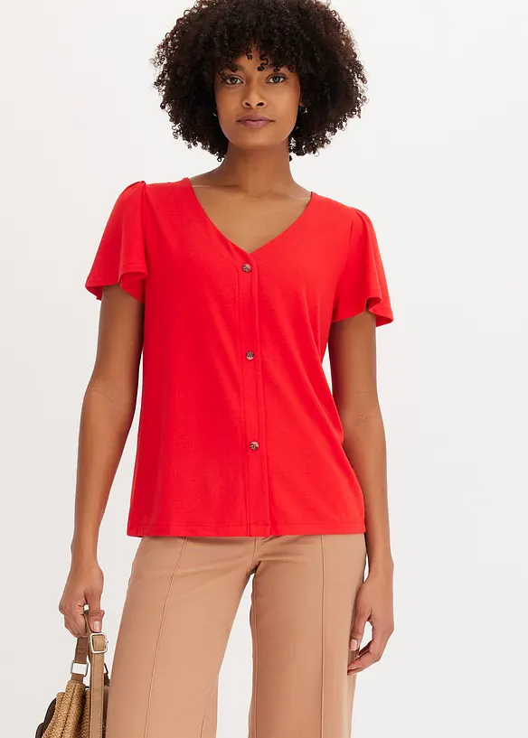 Shirt mit Knopfleiste in rot von vorne (im Anschnitt) - bonprix Shirt mit Knopfleiste in rot von vorne (im Anschnitt) - bonprix