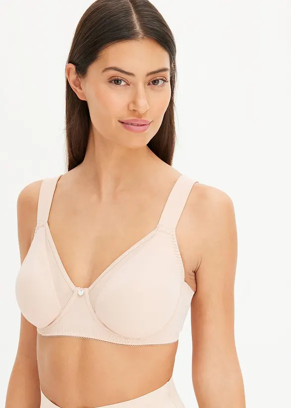 Minimizer-BH mit gepolsterten Trägern in beige von vorne (im Anschnitt) - bonprix