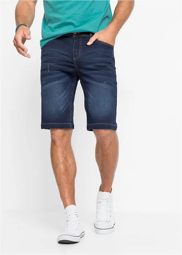 Sweat-Jeans-Bermuda m. Komfortschnitt in Regular-Fit in blau von vorne - bonprix