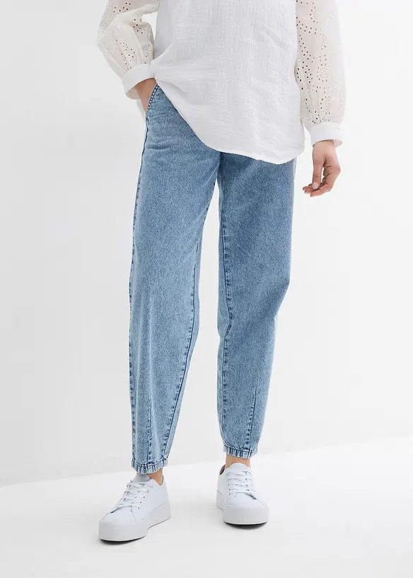 Knöchellange Umstandsjeans aus leichtem Denim, Boyfriend Fit in blau von vorne - bonprix