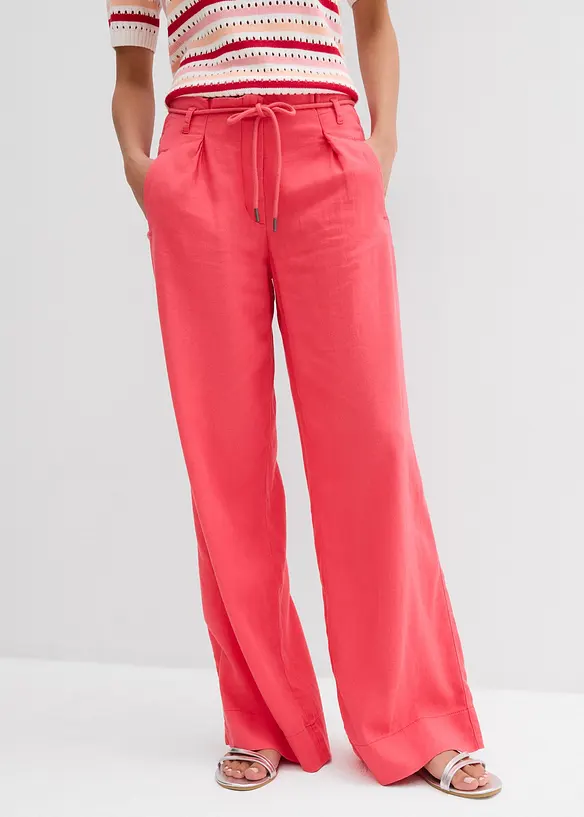 Paperbag-Hose aus luftigem Leinen-Viskose-Mix in pink von vorne - bonprix