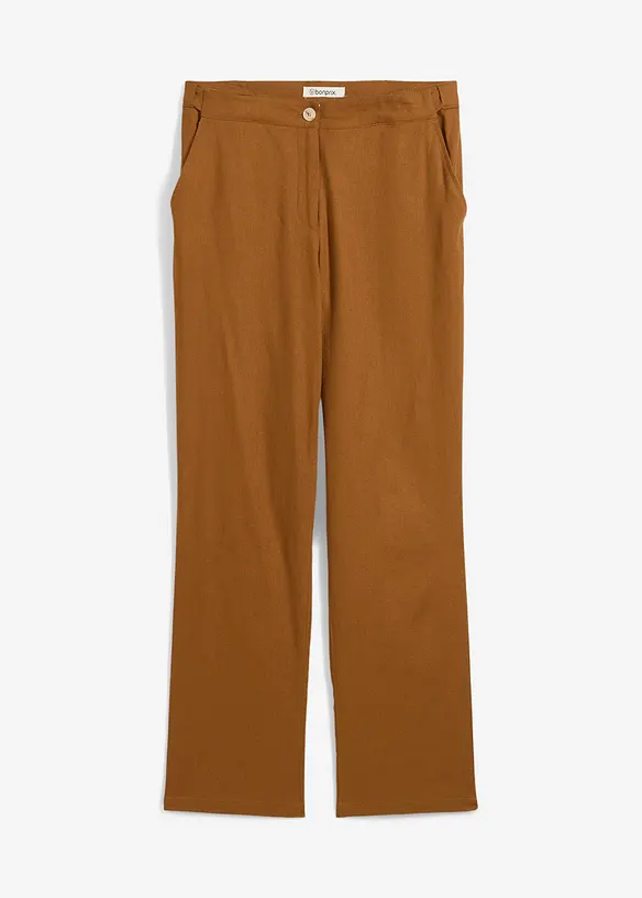 High-Waist-Hose aus Leinen-Viskose-Mix in braun von vorne - bonprix