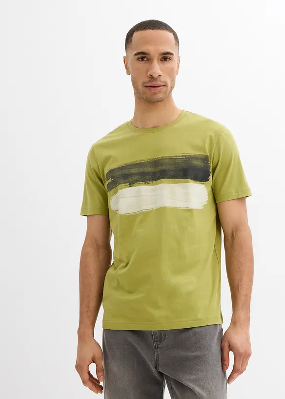 T-Shirt aus reiner Bio-Baumwolle in grün von vorne (im Anschnitt) - bonprix