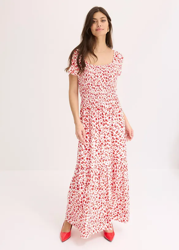 Maxikleid aus fließendem Viskose-Mix in weiß von vorne (Totalaufnahme) - bonprix Maxikleid aus fließendem Viskose-Mix in weiß von vorne (Totalaufnahme) - bonprix