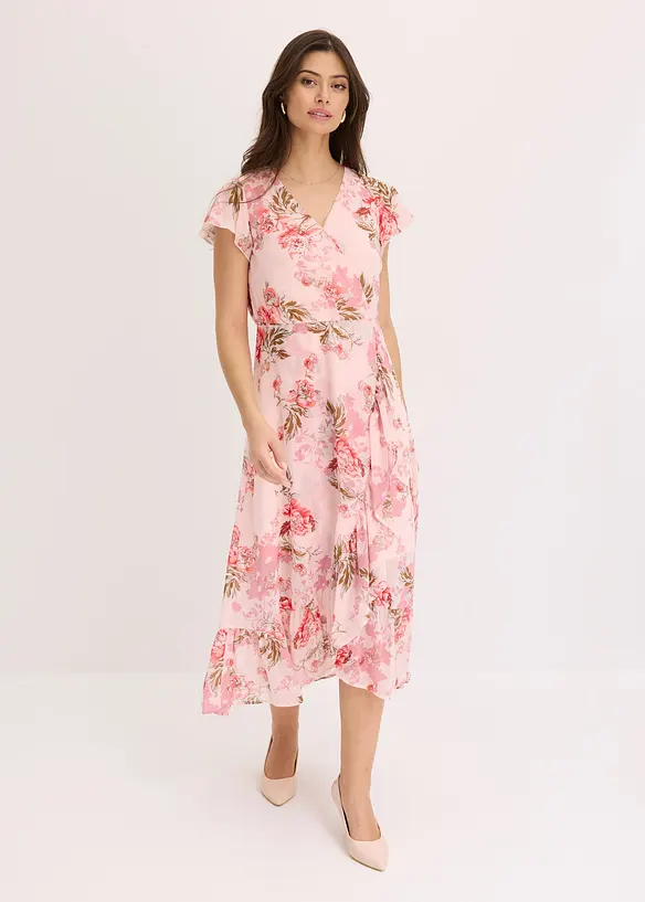 Chiffonkleid mit Volants in rosa von vorne (Totalaufnahme) - bonprix