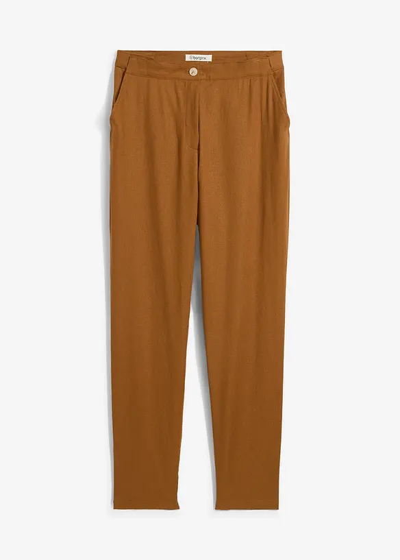 Verkürzte High-Waist-Hose aus Leinen-Viskose-Mix in braun von vorne - bonprix