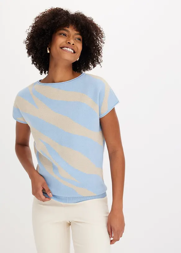 Feinstrickpullover mit Glitzergarn in blau von vorne (im Anschnitt) - bonprix